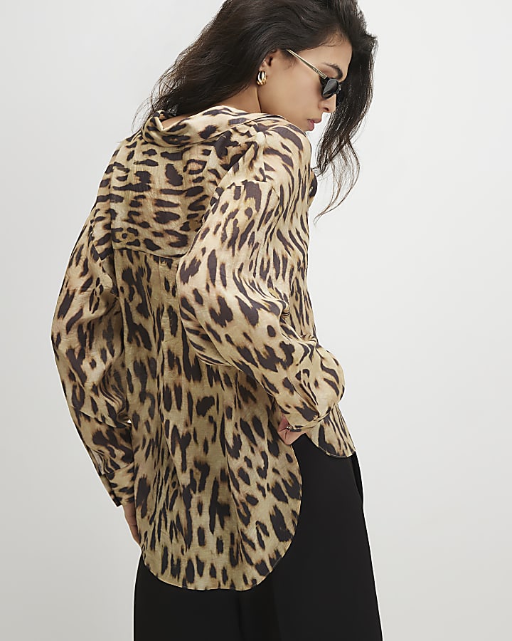 Beige Leopard Print Oversize Blouse