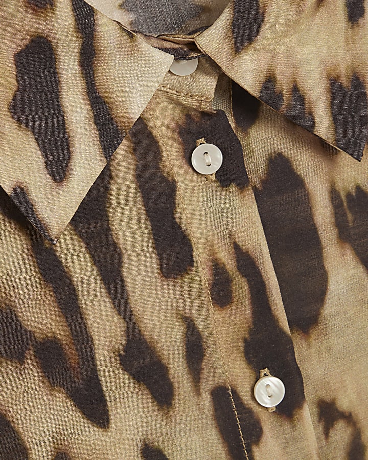 Beige Leopard Print Oversize Blouse