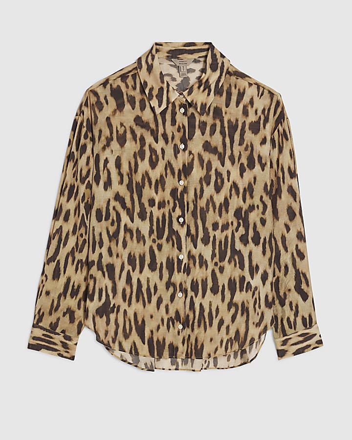 Beige Leopard Print Oversize Blouse