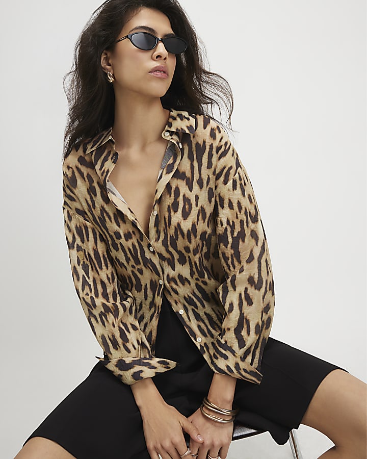 Beige Leopard Print Oversize Blouse