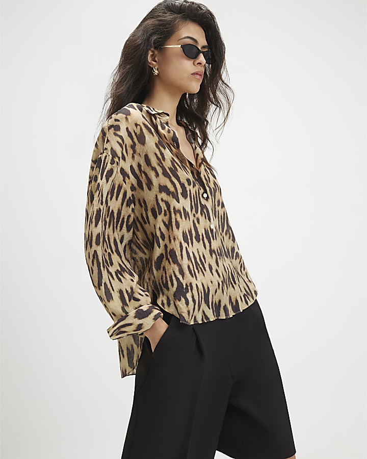 Beige Leopard Print Oversize Blouse