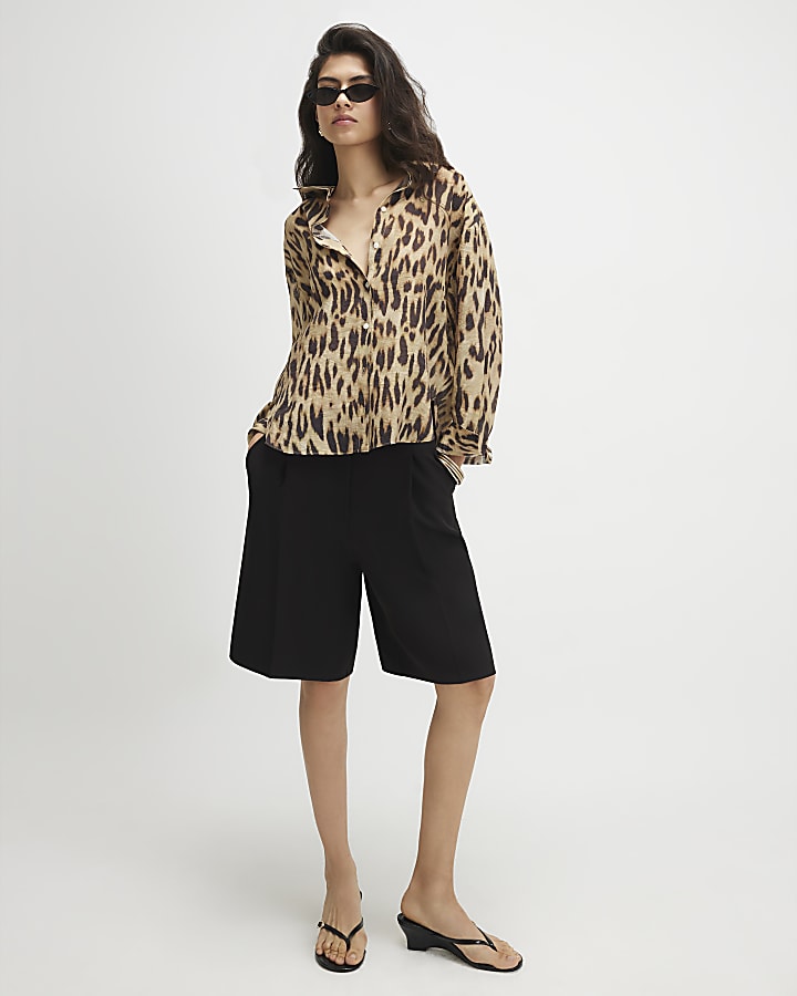 Beige Leopard Print Oversize Blouse