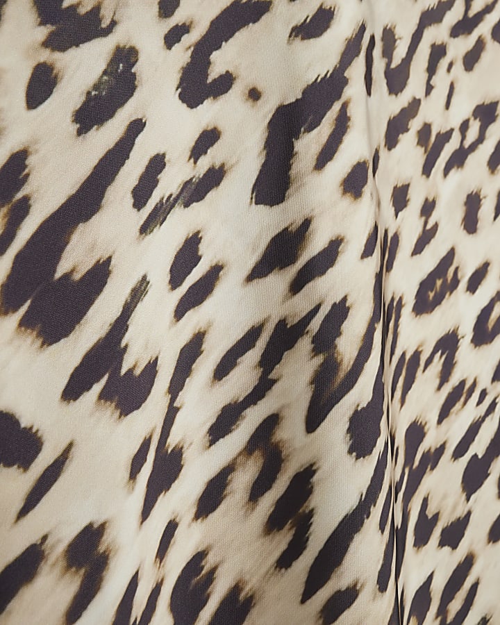 Beige Satin Leopard Print Maxi Dress