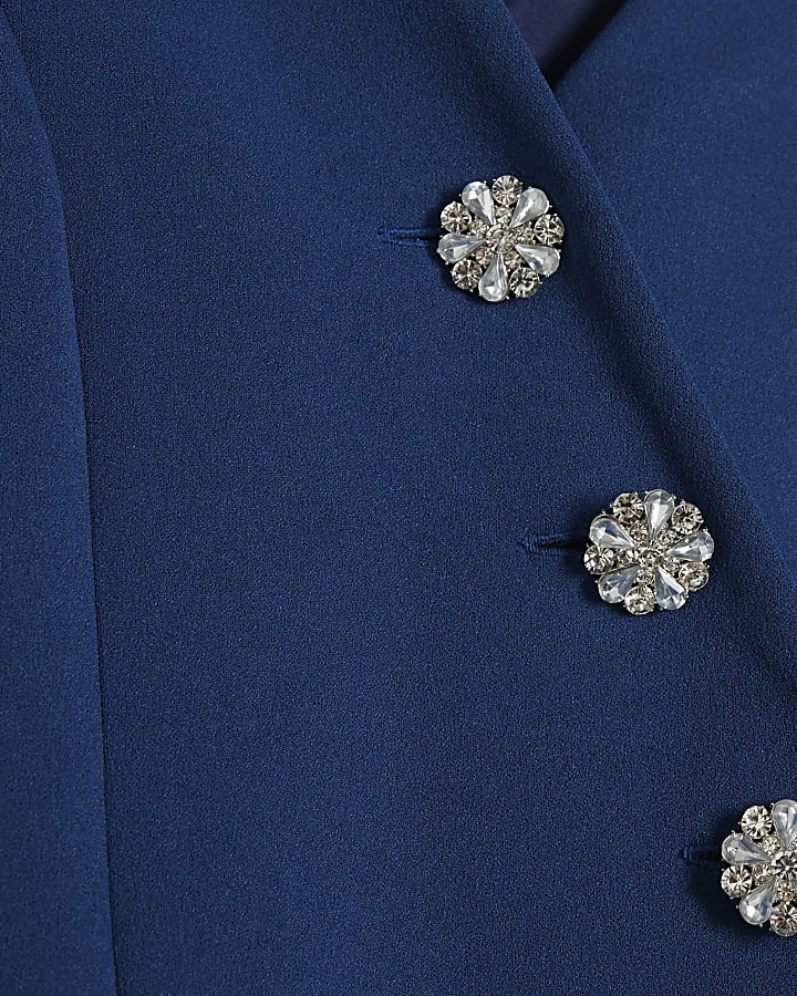 Blue Embellished Button Waistcoat Jumpsuit