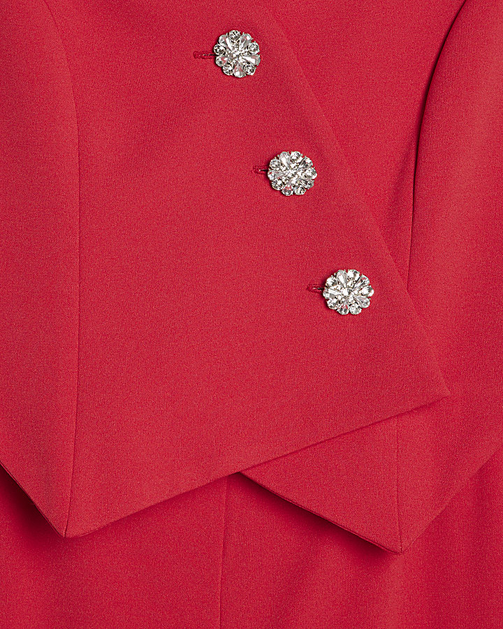 Red Embellished Button Waistcoat Jumpsuit