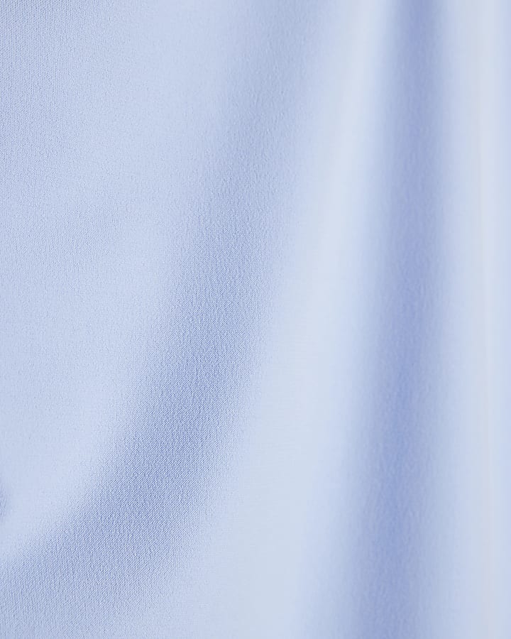 Blue Stand up Collar Keyhole Top