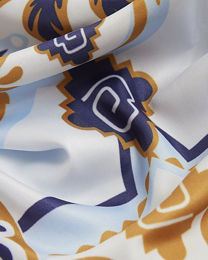 Blue Tapestry Fringe Scarf