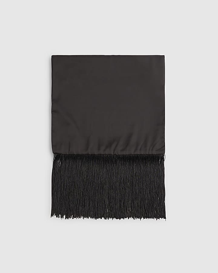 Black Long Fringe Scarf