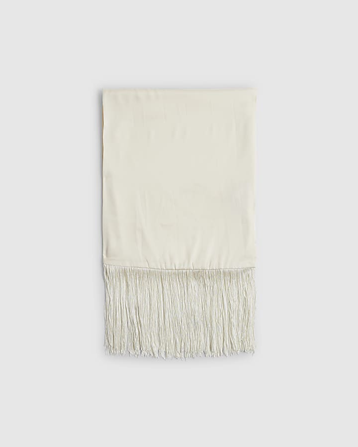 Cream Long Fringe Scarf