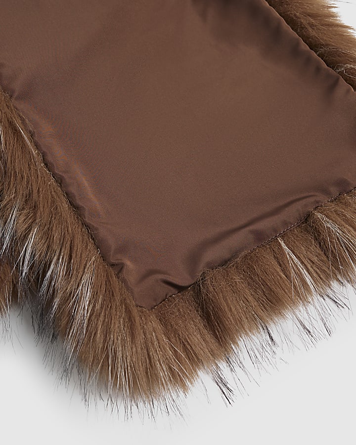 Brown Tipped Long Faux Fur Scarf