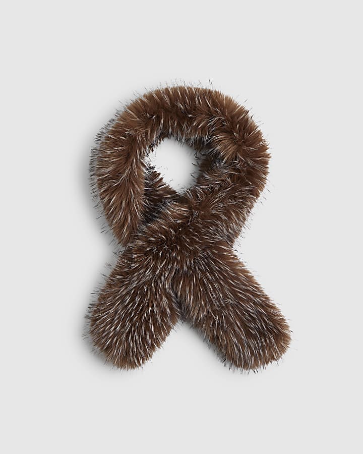 Brown Tipped Long Faux Fur Scarf
