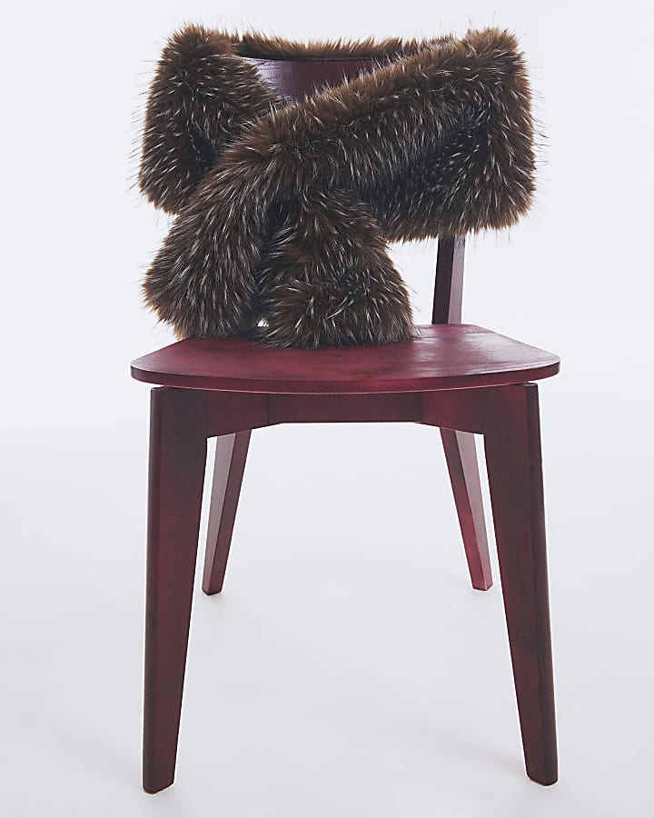 Brown Tipped Long Faux Fur Scarf