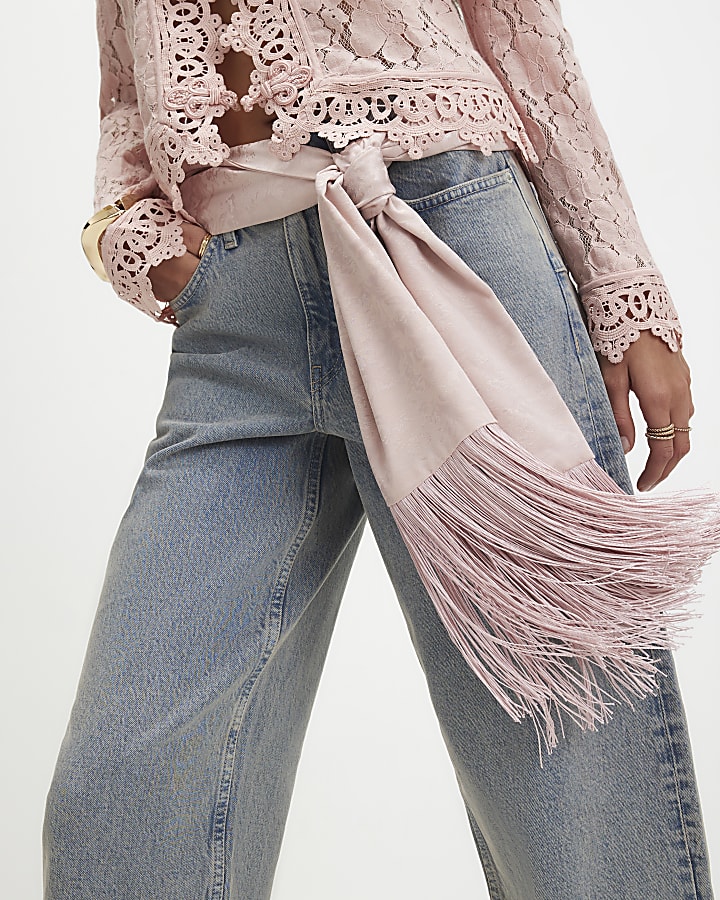 Pink Jacquard Fringe Smoking Scarf