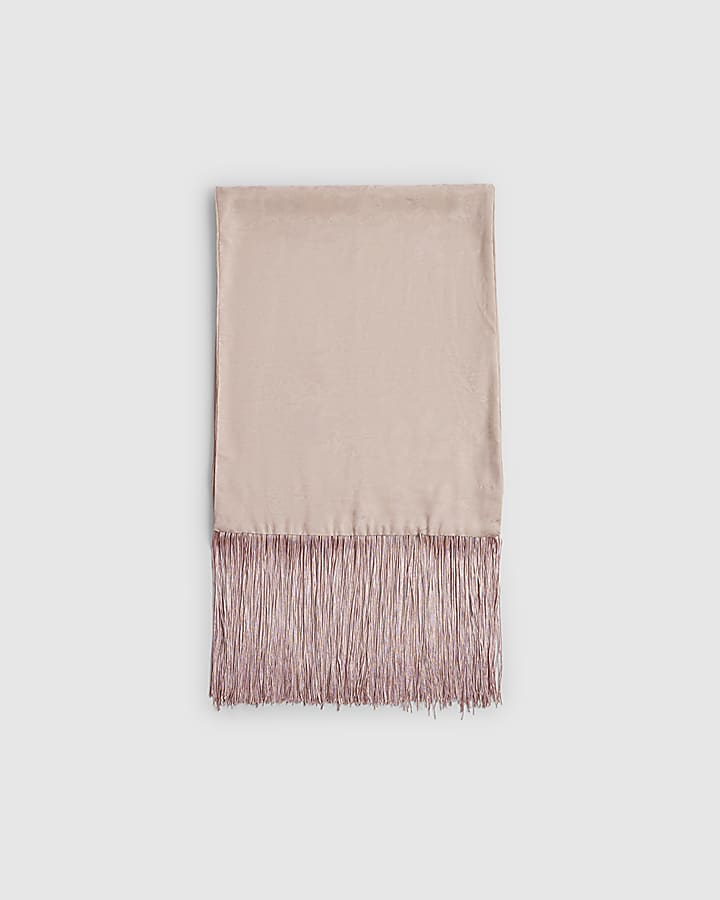 Pink Jacquard Fringe Scarf