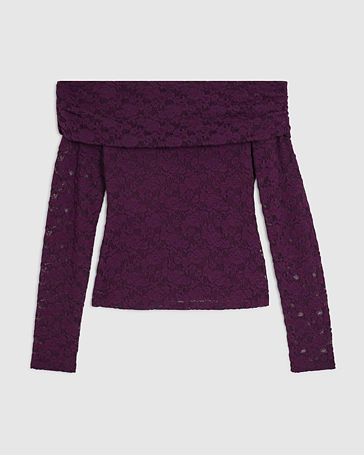 Burgundy Lace Bardot Top