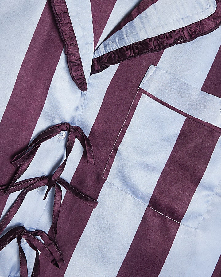 Brown Stripe Satin Long Sleeve Pyjamas