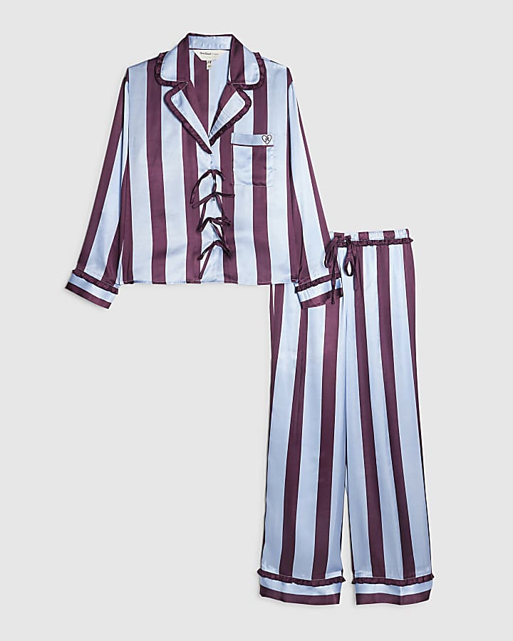 Brown Stripe Satin Long Sleeve Pyjamas