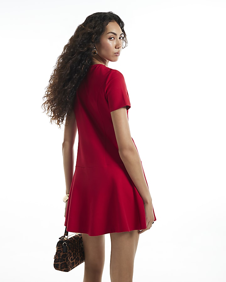 Red Ponte Military Mini Dress