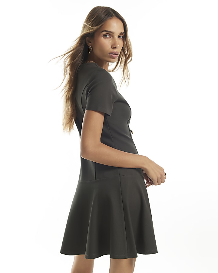 Green Ponte Military Mini Dress