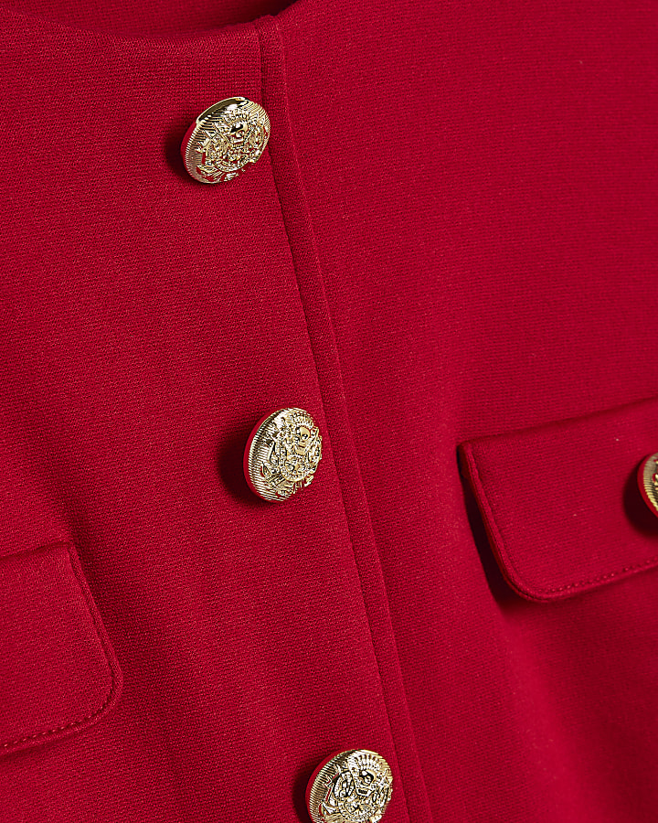 Red Button Down Ponte Peplum Top