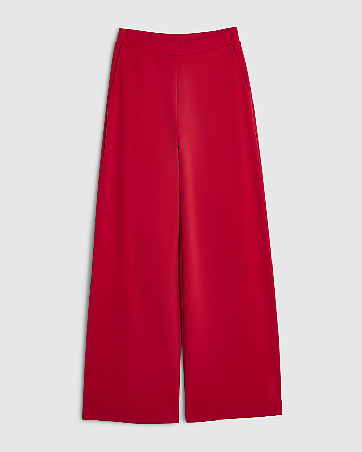 Red Ponte Wide Leg Trousers