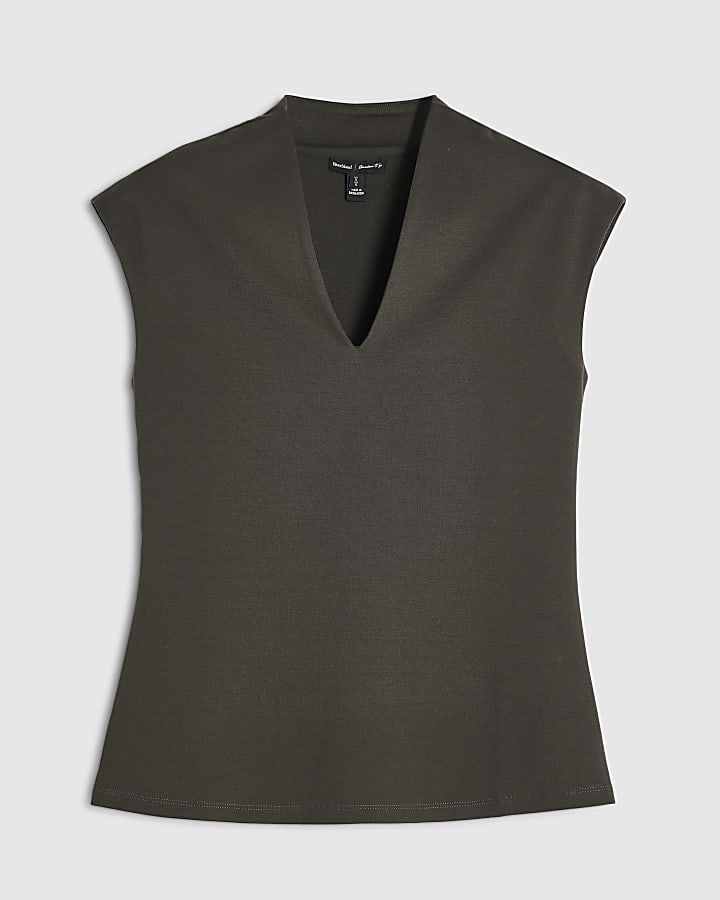 Green Ponte Plunge Neck Top