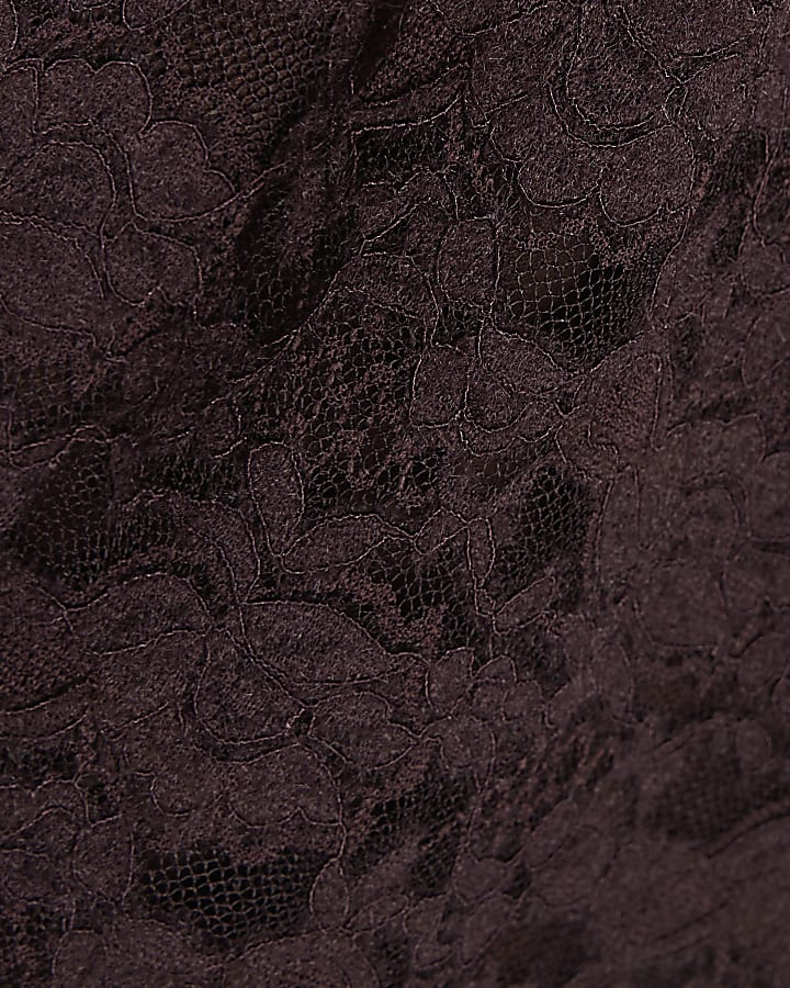 Brown Lace Fitted T-Shirt