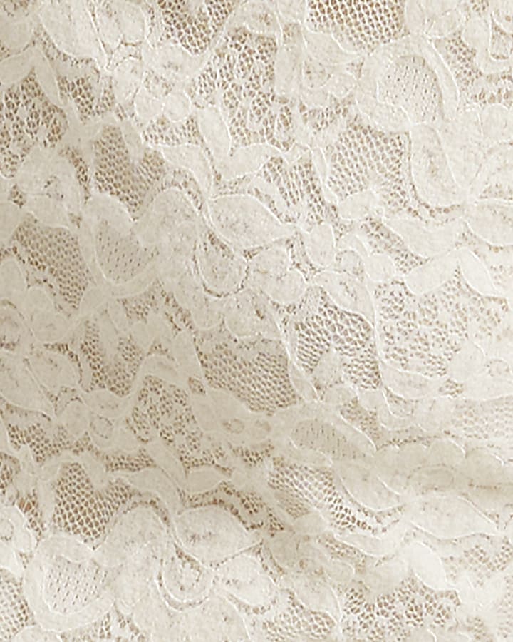 Cream Long Sleeve Lace Plunge Neck Top