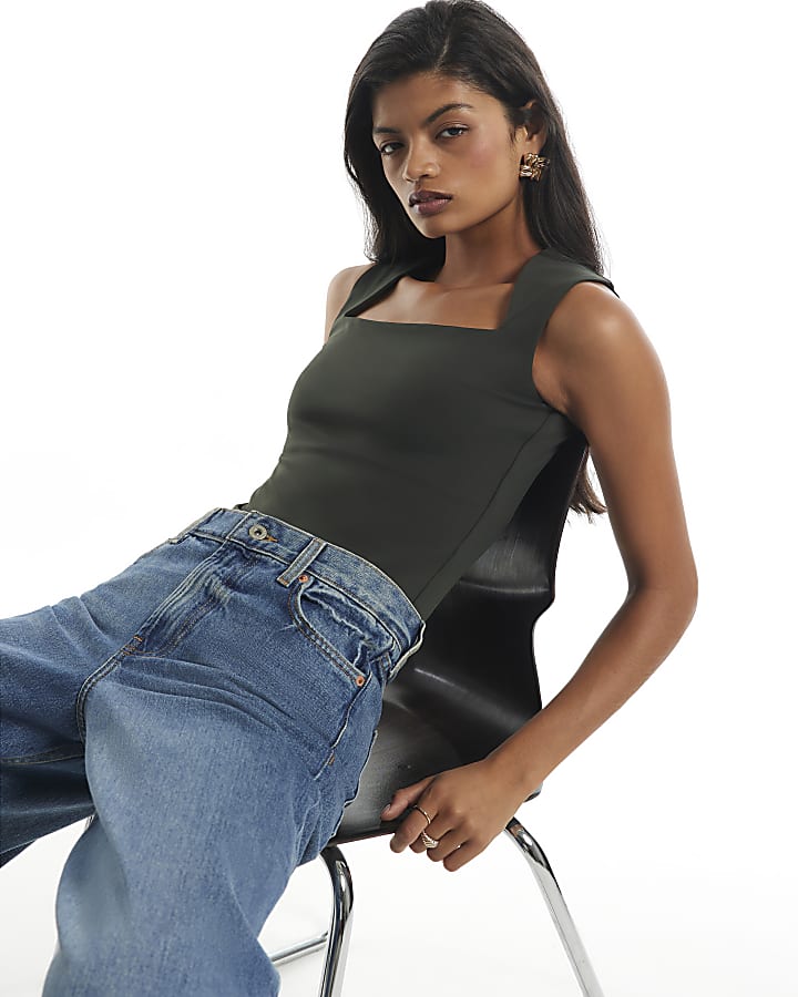 Green Square Neck Bodysuit