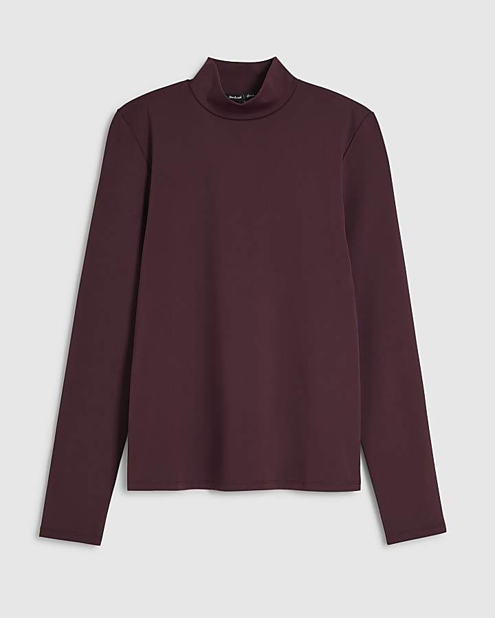 Burgundy Long Sleeve Funnel Neck Top