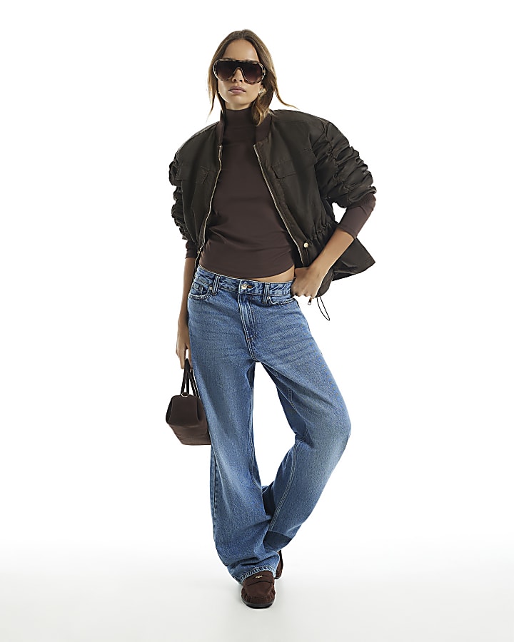 Brown Funnel Neck Top