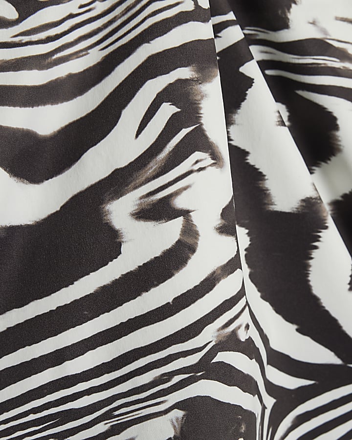 White Zebra Print Funnel Neck Top