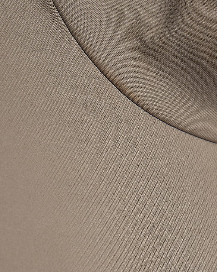 Brown Funnel Neck Long Sleeve Top