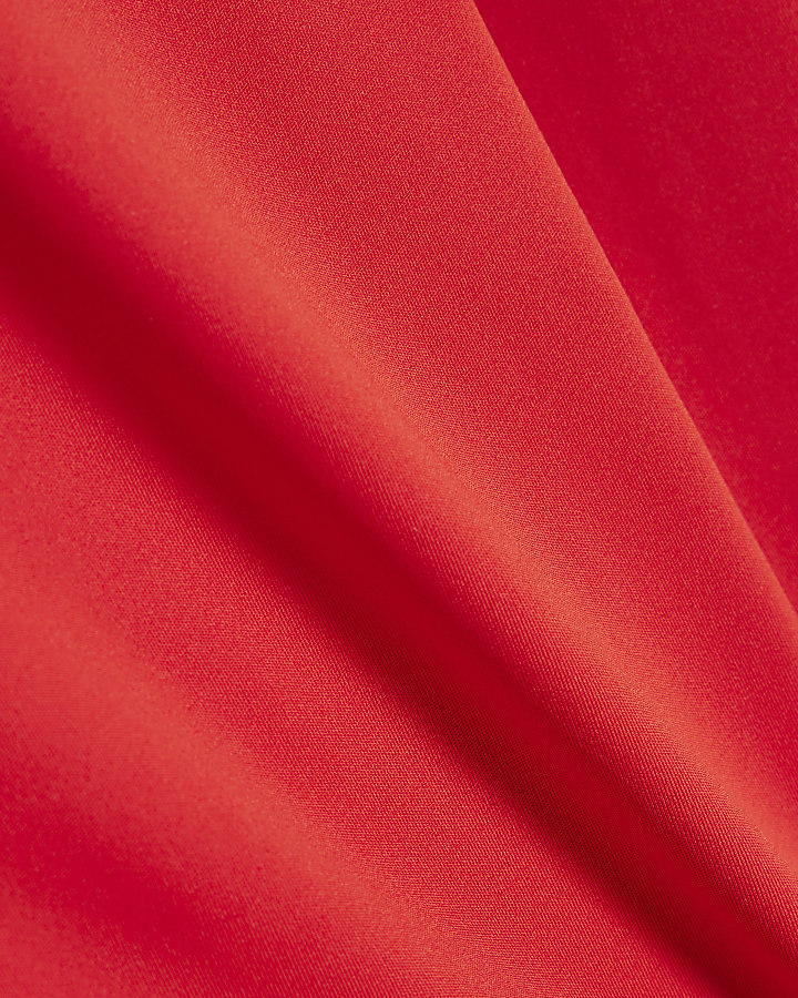 Red Long Sleeve Funnel Neck Top