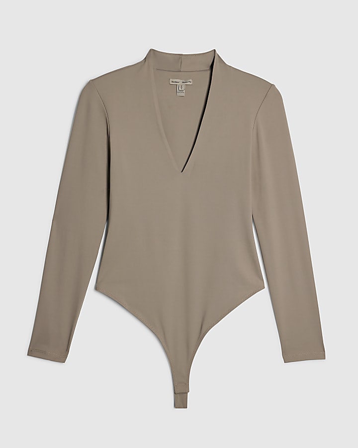 Beige Plunge Bodysuit