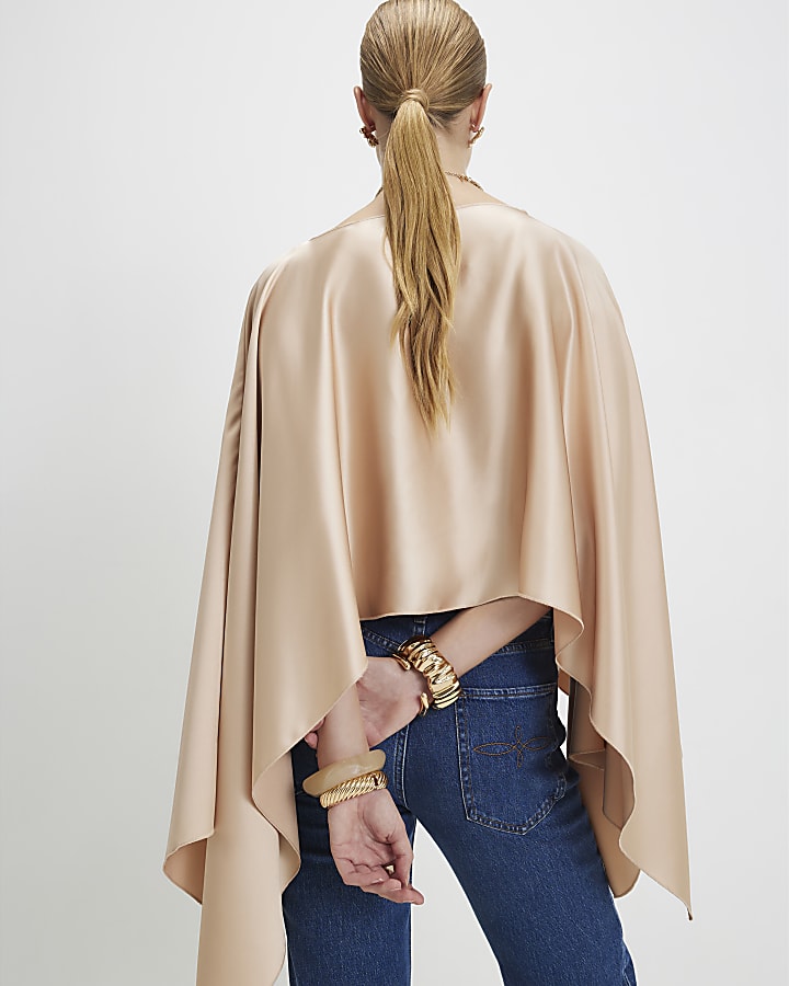 Beige Satin Waterfall Cape
