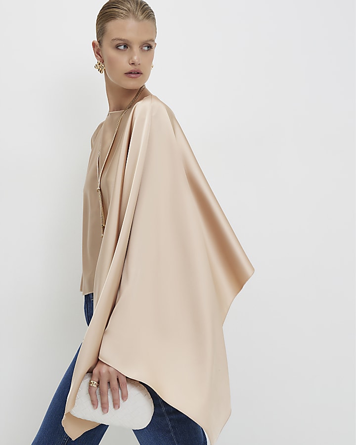 Beige Satin Waterfall Cape