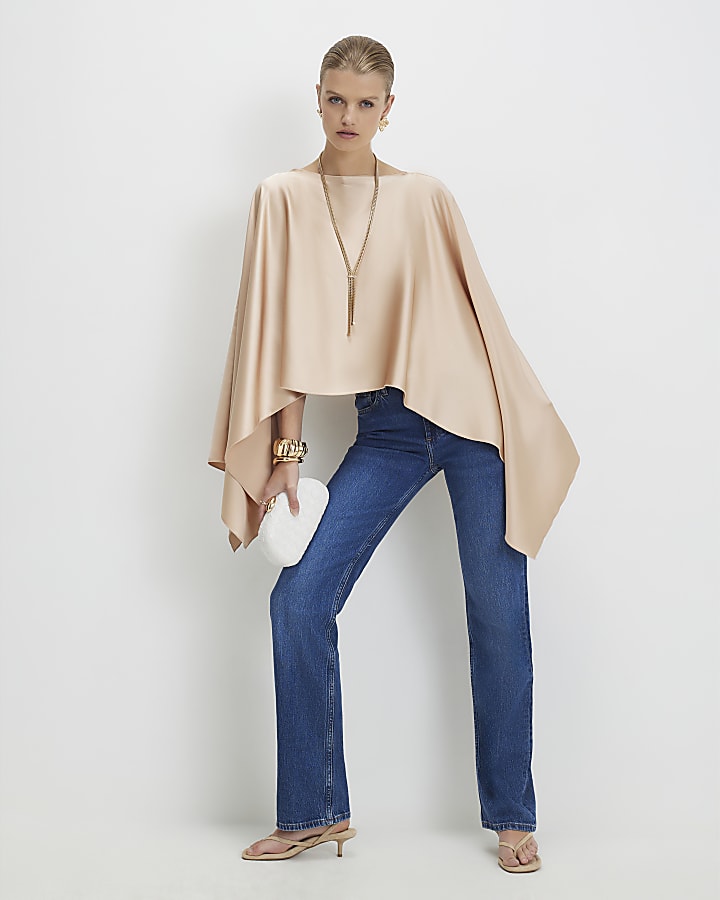 Beige Satin Waterfall Cape