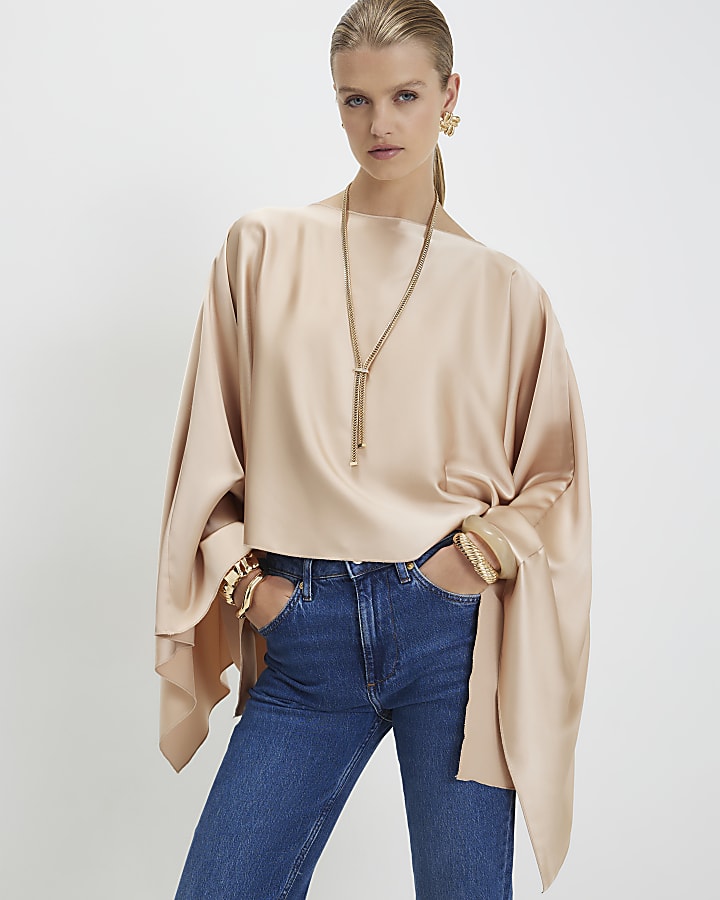 Beige Satin Waterfall Cape