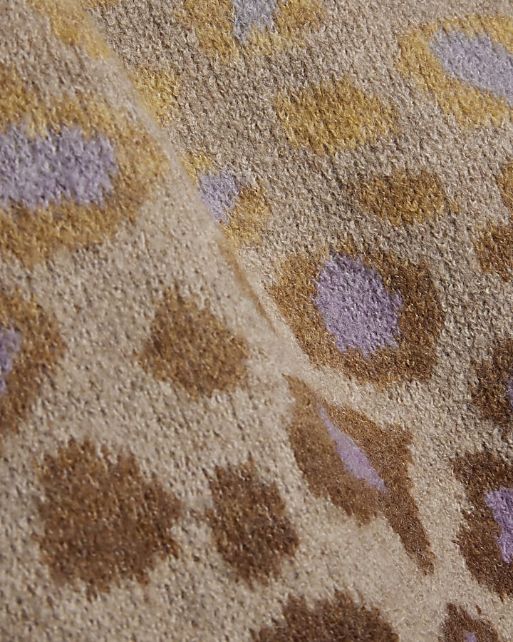 Beige Leopard Print Knit Crew Neck Jumper