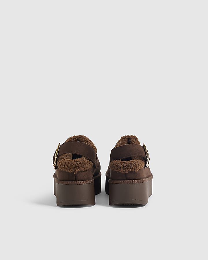 Brow Faux Fur Lined Slingback Shoes