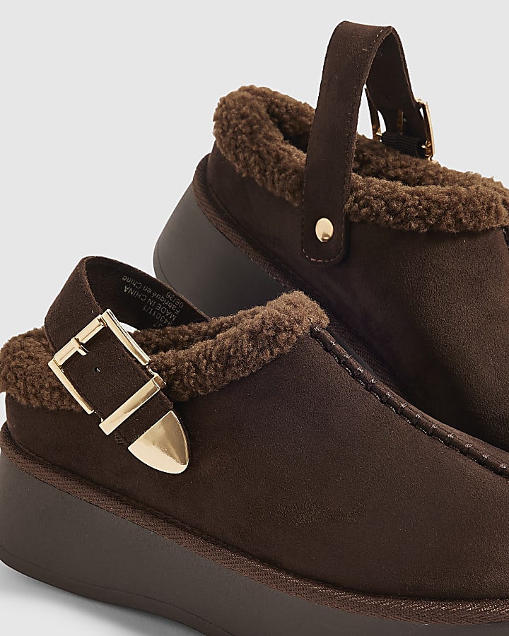 Brow Faux Fur Lined Slingback Shoes