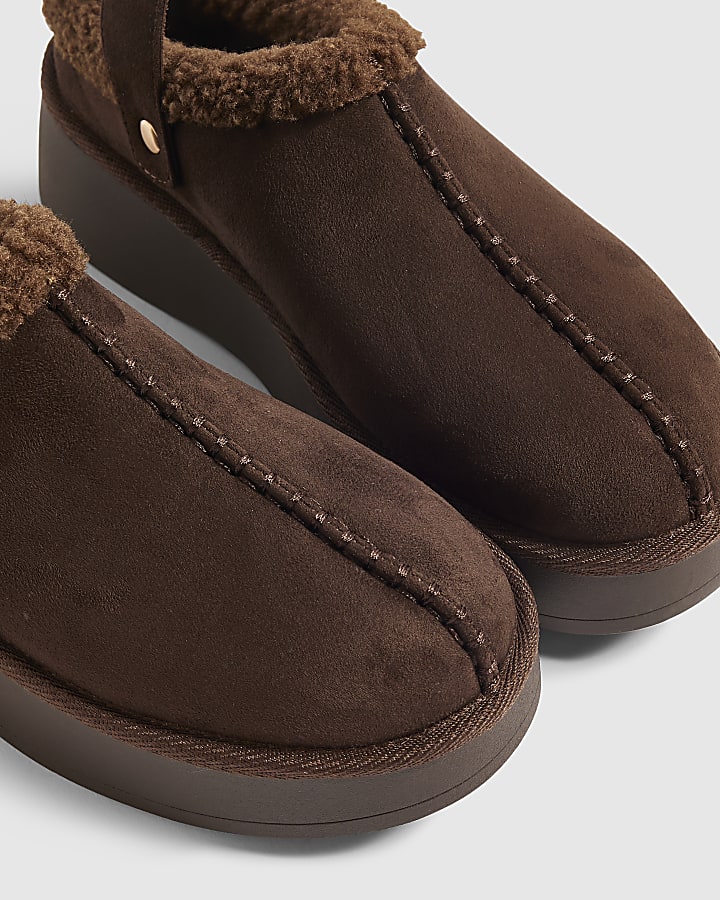 Brow Faux Fur Lined Slingback Shoes