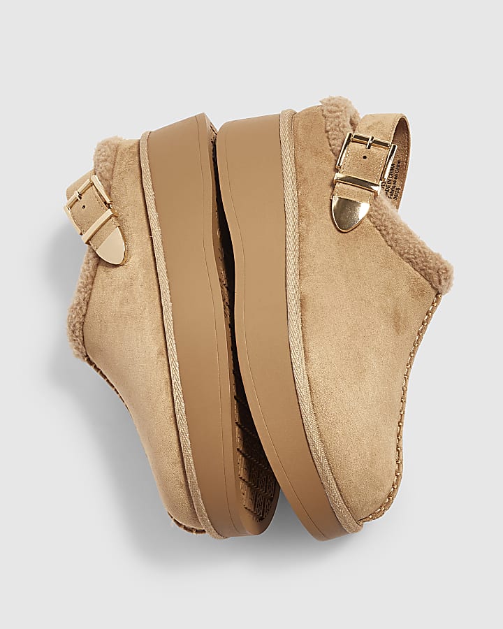 Beige Faux Fur Lined Slingback Shoes
