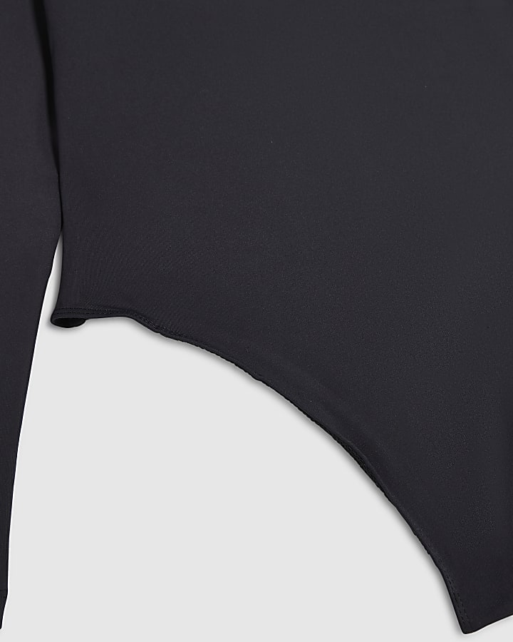 Petite Black Long Sleeve Plunge Neck Bodysuit