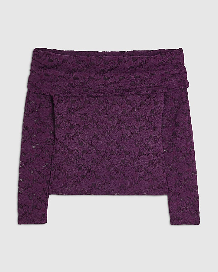 Petite Burgundy Lace Bardot Top