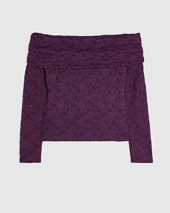 Petite Burgundy Lace Bardot Top