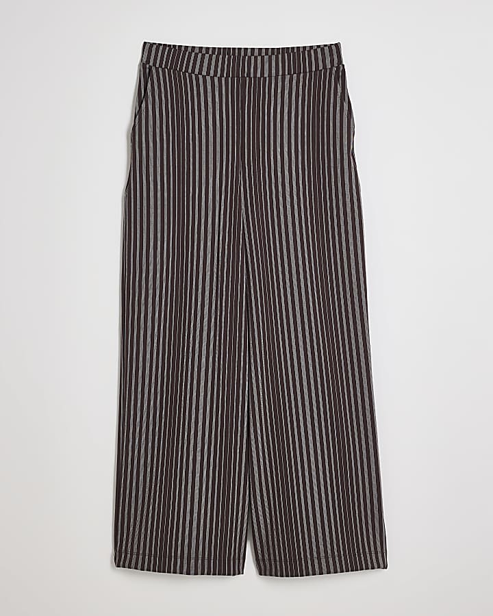 Petite Brown Ponte Wide Leg Stripe Trousers