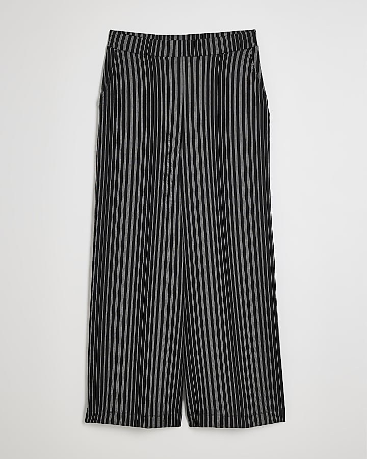 Petite Black Ponte Wide Leg Stripe Trousers