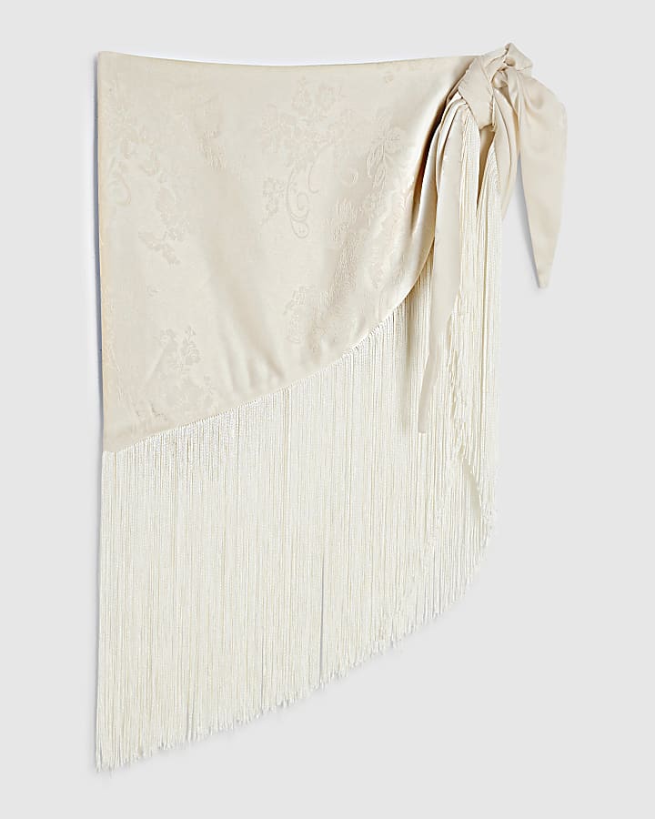 Cream Fringe Jacquard Hip Scarf